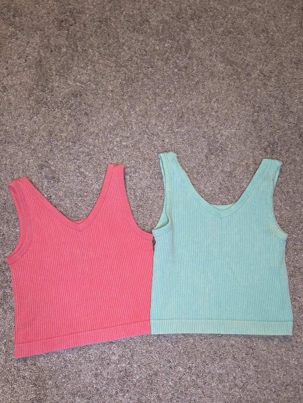 Girls Ribbed V-Neck Tank Tops - Coral/Pink and Mint